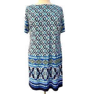 ELIZA J shift dress stretch tribal ikat print tunic plus size 16W striped blue